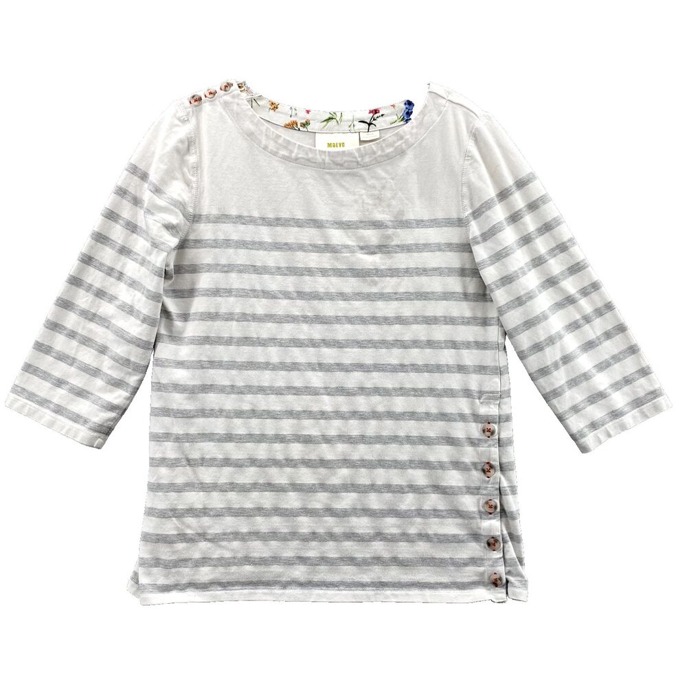Maeve Anthropologie Women's Shirt Med White‎ Stripe Preppy Tee Academia Nautical